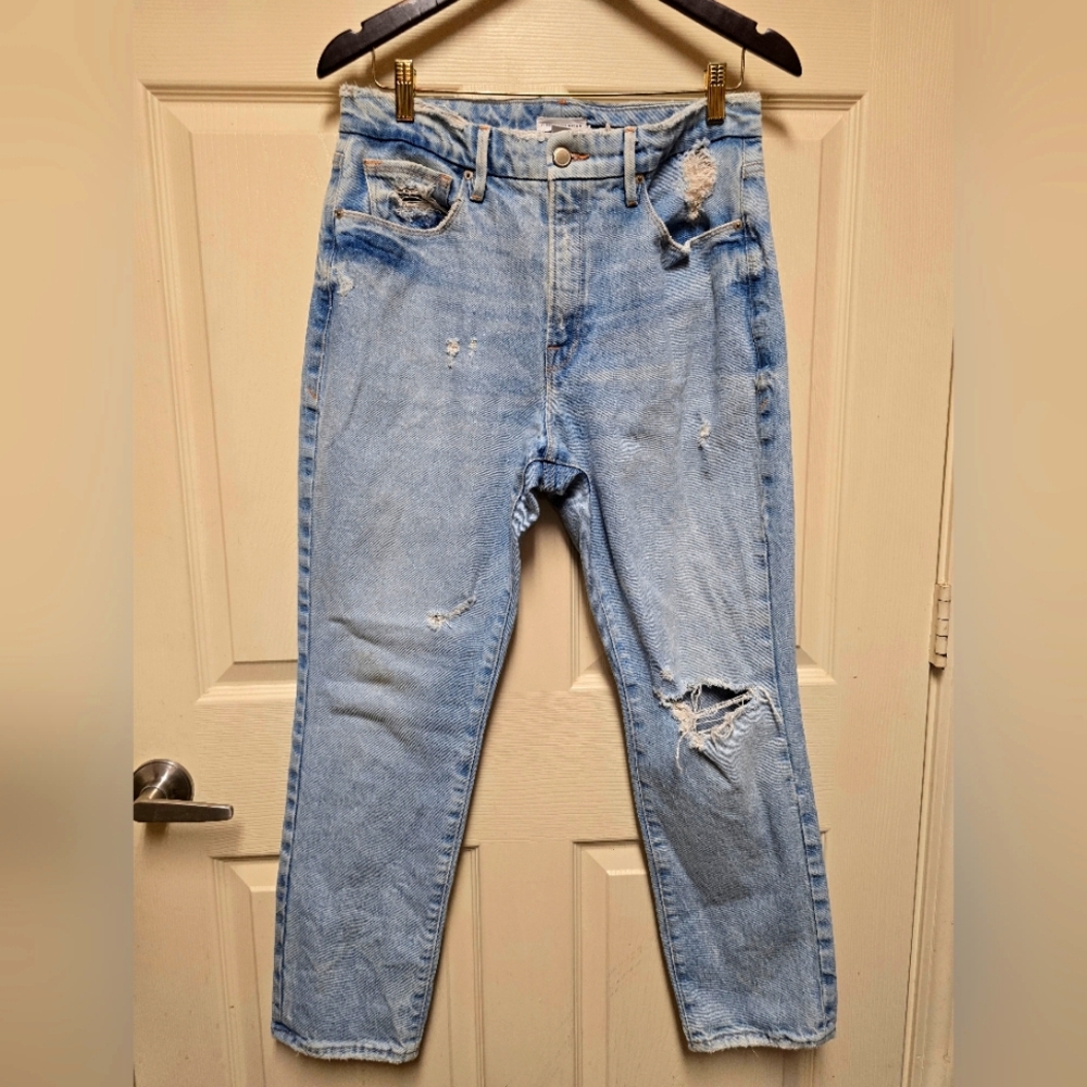Good American Light Blue Distressed Straight Jeans Sz10/30